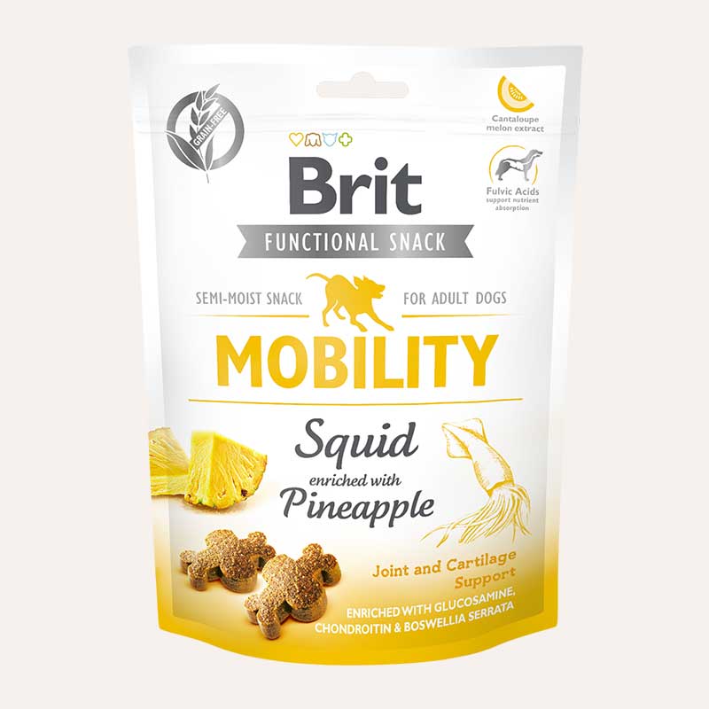 Лакомство для собак с кальмаром и ананасом  Brit Care Mobility - Squid 150 г.