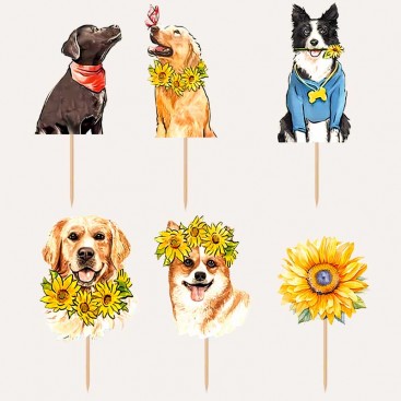 Топпери 24 шт на тістечка на день народження песика Fiesta - Sunflowers CupCake Toppers