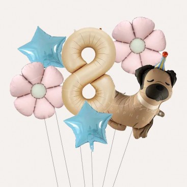 Набір з 6 кульок на восьмий день народження песика Fiesta - Pug 8