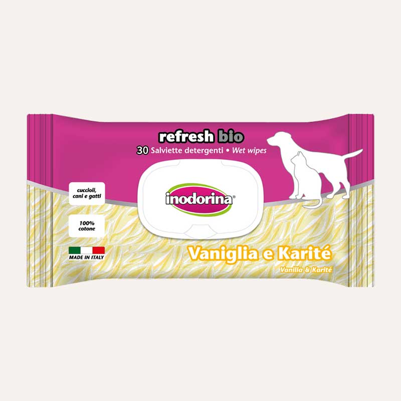 Серветки для собак та котів з ароматом ванілі Inodorina - Indodorina Vanilla and Karitè, 30 шт