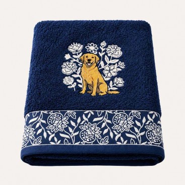 Махровий рушник для домашніх улюбленців Bark&Tail - Flowers (70×130 см), темно-сині