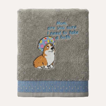 Полотенце для собак с вышивкой Montmorency - Corgi Shower Cap Grey (50x100 см)