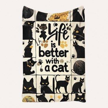 Фланелевий плед для котів Home Creative - Life is better with cat, 70х100 см