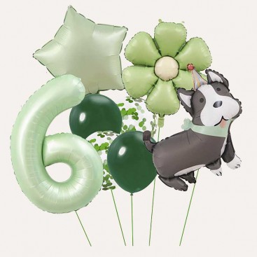 Набір з 10 кульок на шостий день народження песика Fiesta - Green Daisy Dog