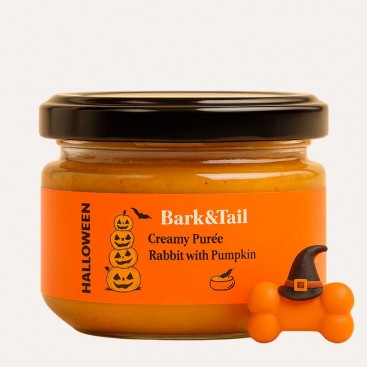 Натуральне пюре для котів і собак з кроликом та гарбузом Bark&Tail - Halloween Limited Edition, 85 г Натуральне пюре для котів і собак з кроликом та гарбузом Bark&Tail - Halloween Limited Edition, 85 г