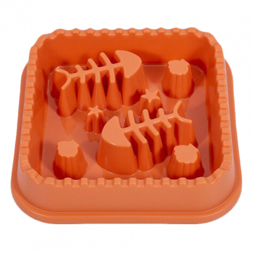 Миска для медленного кормления FeedyFun - Fish bones, orange 18х18 см