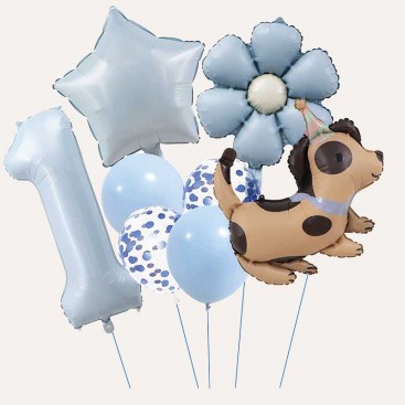 Набор из 10 3D шаров на первый день рождения собачки Fiesta - Blue Daisy Dog