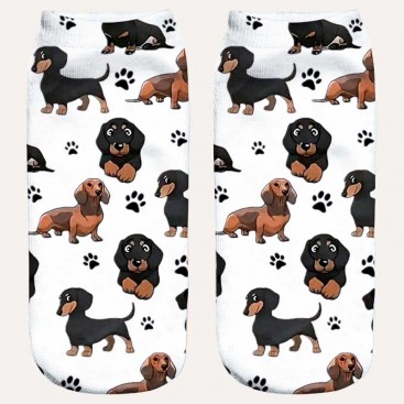 Низькі шкарпетки жіночі з таксами Holiday - Dachshunds on White, 36-39