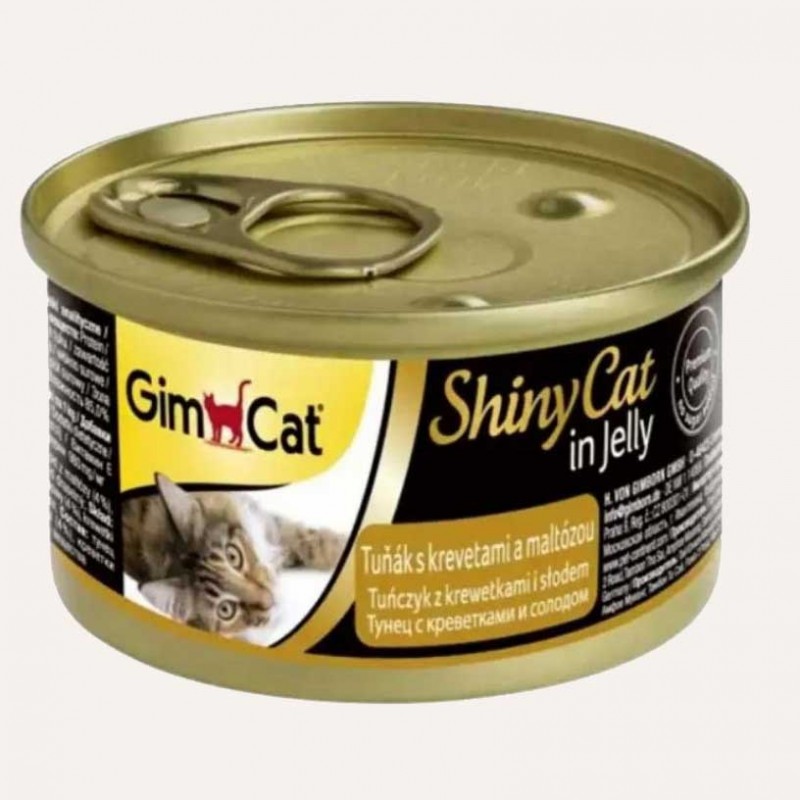 Консервований корм для котів з тунцем, креветками та солодом  GimCat - ShinyCat in jelly 70 г
