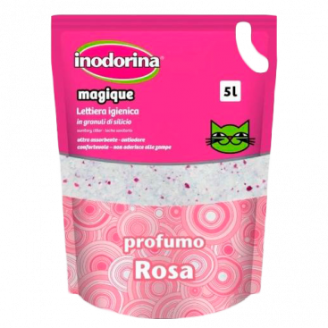 Наполнитель силикагелевый для кошачьего туалета с ароматом розы Inodorina - Magique Rosa, 5л