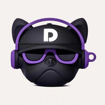 Силіконовий чохол для AirPods 4 у вигляді морди бульдога Voice - Violet&Black AirPods Holder