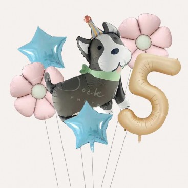 Набор из 6 шариков на пятый день рождения собачки Fiesta - Gray Dog 5