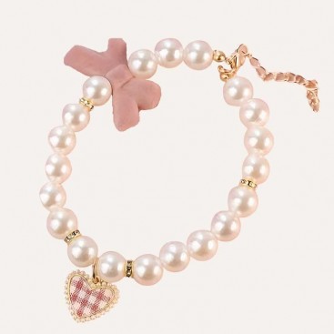 Нашийник-прикраса для домашніх тварин - Pink Plaid Heart, (25-30 см)