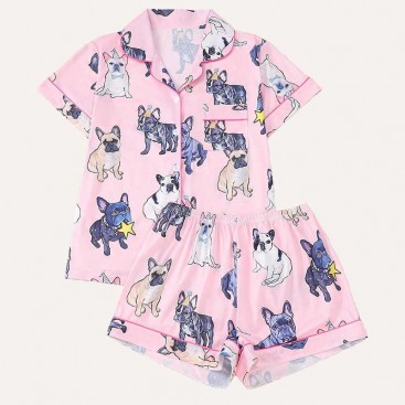 Піжама жіноча з французами Maria - Pink French Bulldogs, L (40/42)