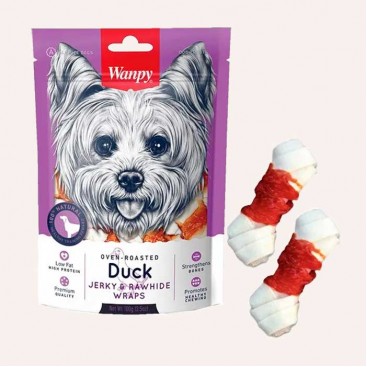 Ласощі для собак з м'ясом качки Wanpy - Duck Jerky & Rawhide Wraps, 100 г