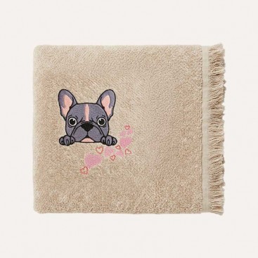 Махровий рушник для тварин Montmorency - Frenchie Love Beige (50x100 см)