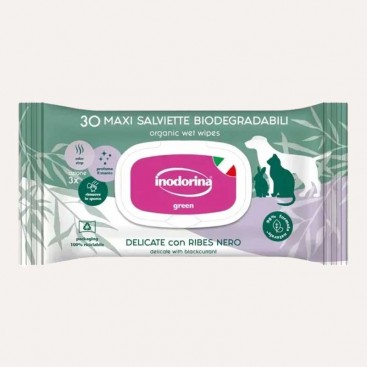 Вологі біорозкладні серветки для собак і котів Inodorina-Salv Green delicate with blackcurrant,30 шт