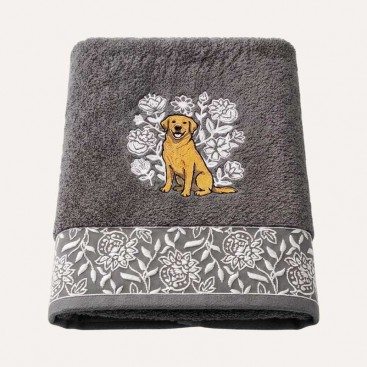 Махровое полотенце для домашних любимцев Bark&Tail - Golden Retriever Flowers (70×130 см), темно-серый