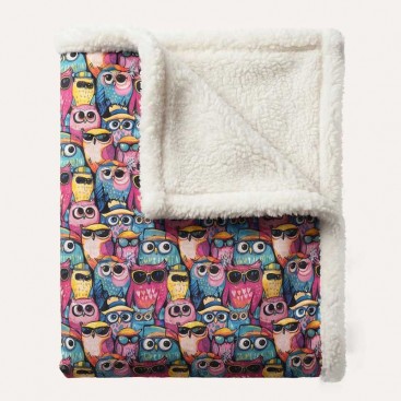 Двостороння водонепроникна ковдра з хутром Montmorency - Owl print 1х1,5 м