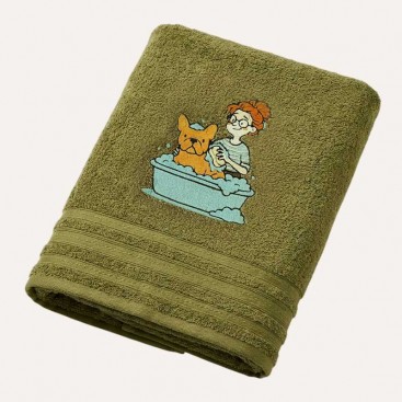 Рушник для собак з вишивкою Montmorency - Girl & Puppy Olive (50x100 см)