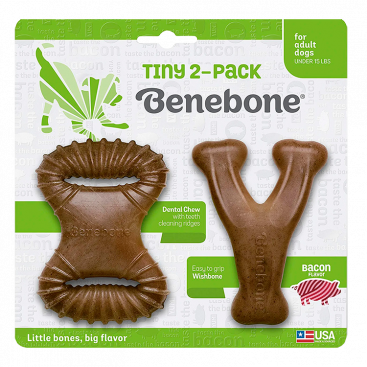 Набор из двух жевательных игрушек для собак со вкусом бекона Benebone - Tiny-2 Pack Bacon