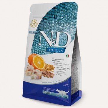 Низькозерновий сухий корм для дорослих кішок з тріскою та апельсином Farmina N&D 1,5 кг