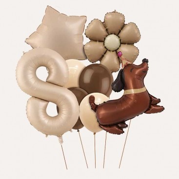 Набір з 10 3D кульок на восьмий день народження песика Fiesta - Brown Daisy Dog