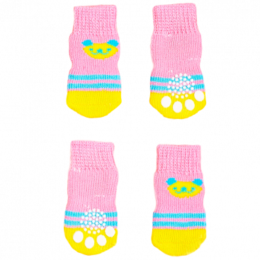 Носочки розовые с мишками 4 шт - Bear Pattern Pet Socks, L: 4.7х9 см