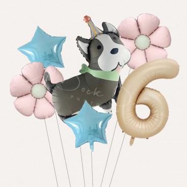 Набор из 6 шариков на пятый день рождения собачки Fiesta - Gray Dog 6