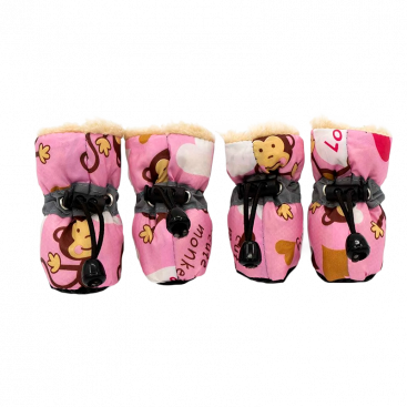 Меховые ботинки для собак Yaodhaod - Monkey Print Pet Shoes pink, XS-1 (3.5х2.5см)