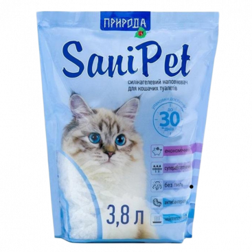 Силікагелевий наповнювач для котячих туалетів Природа - Sani Pet, 3.8 л
