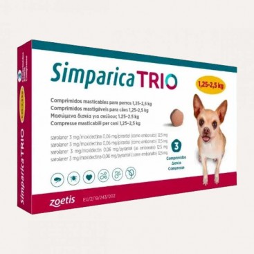 Жувальна таблетка від паразитів для собак вагою 1.3-2.5 кг - Simparica Тріо (1 таблетка)