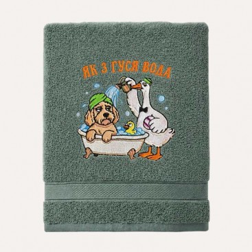 Махровий рушник для домашніх улюбленців Bark&Tail - Як з гуся вода (50×100 см), темно-зелений