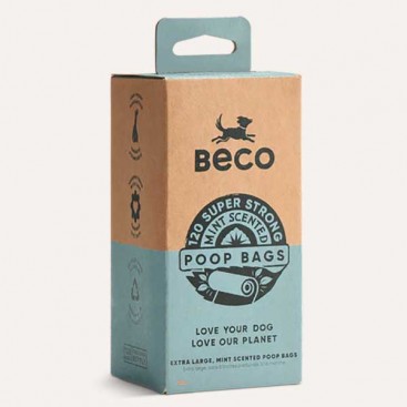 Одноразовые пакетики для уборки за собаками Beco Pets с ароматом мяты 120шт (8 рулонов по 15 шт)