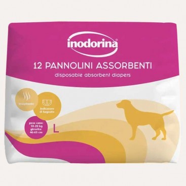 Подгузники для собак с индикатором влажности Inodorina-Pannolini Assorbenti, L (12шт)