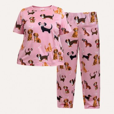 Піжама жіноча з песиками Maria - Dark Pink, XL (48)