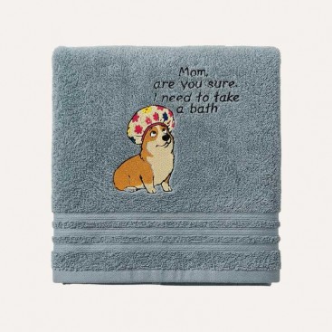 Рушник для собак з вишивкою Montmorency - Corgi Shower Cap Light Blue (50x100 см)