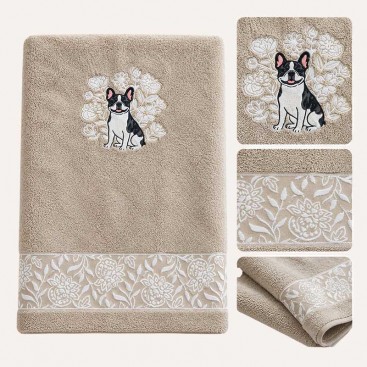 Махровий рушник для домашніх улюбленців Bark&Tail - Frenchie Garden (70×130 см), бежевий
