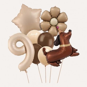 Набір з 10 3D кульок на девʼятий день народження песика Fiesta - Brown Daisy Dog