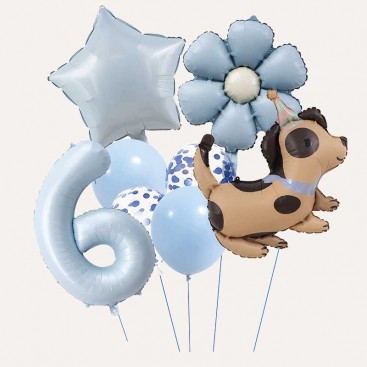 Набір з 10 3D кульок на шостий день народження песика Fiesta - Blue Daisy Dog