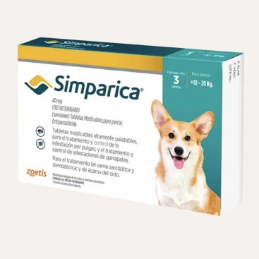 Жувальна таблетка для захисту середніх собак від паразитів Simparica 10-20 кг (1 таблетка)