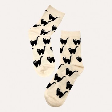 Шкарпетки жіночі з чорними котиками Holiday - Cream, 36-39