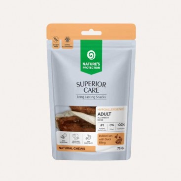 Ласощі для собак кролячі вушка з начинкою з качки Natures Protection - Rabbit Ears with Duck, 75 г