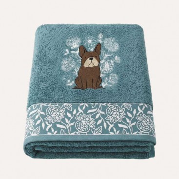 Полотенце для собак с вышивкой Montmorency - Frenchie in Bloom Teal (130х70)