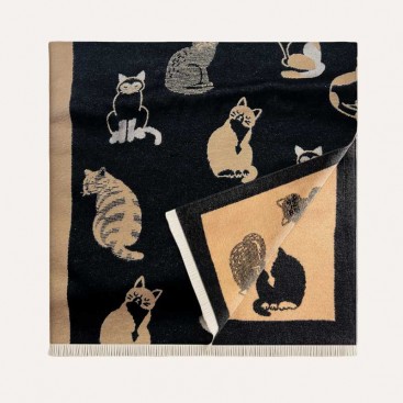 Шарф жіночий двосторонній Cosyzone - Black&Camel cats