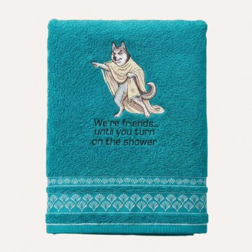 Рушник для собак з вишивкою Montmorency - Husky "We're Friends" Aqua (70х130 см)