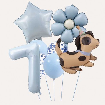 Набор из 10 3D шаров на седьмой день рождения собачку Fiesta - Blue Daisy Dog