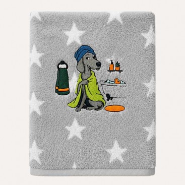 Махровий рушник для домашніх улюбленців Bark&Tail - Spa Dog (50×100 см), сірий із зірками