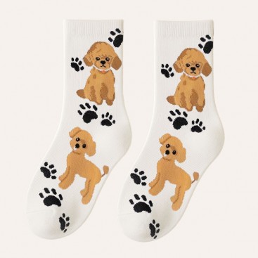 Носки с пуделем и лапками белые Septwolves Underwear - Poodle and Paws, 36-39