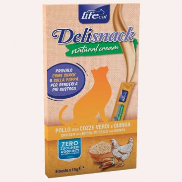 Лакомства для кошек с курицей, мидиями и киноа Lifecat - Delisnack Cream, 6x15 g